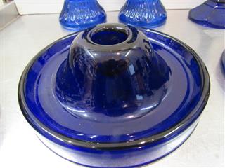 VINTAGE LOT OF 7 COBALT BLUE GLASS CANDLE HOLDERS